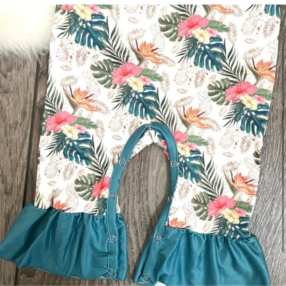 Nwt Boutique Girl tropical Ruffle Romper.